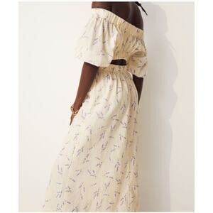 H&M Off Shoulder 100% Cotton Floral Purple Wildflower Collection Dress, Size XXL